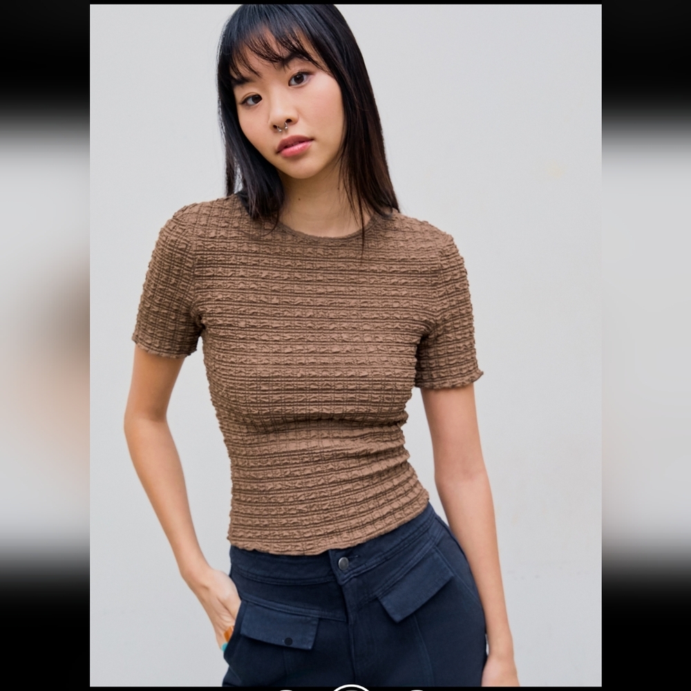 Cider‎ Textured Knit Top in Brown